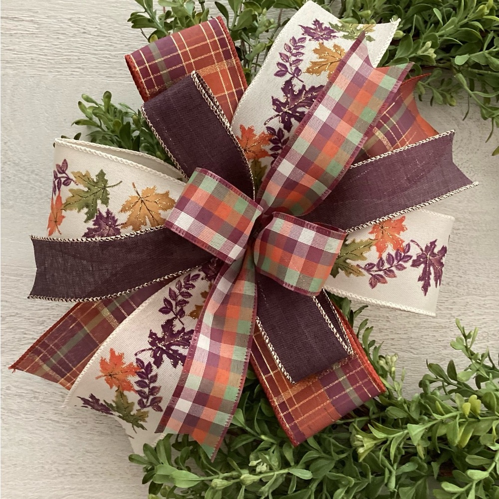 Autumn Plaid and Leaf Purple Bow